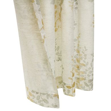 Light Filtering Grommet Curtain Panel Leaf Branches Bouquet Faux Linen Fabric