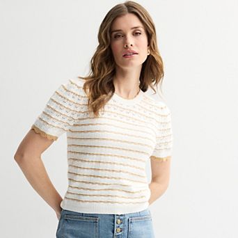 Women's Draper James Short Sleeve Scallop Trim Pointelle Sweater