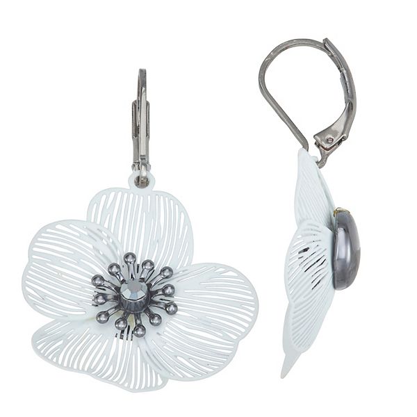 Simply Vera Vera Wang Leverback Small Flower Drop Earrings - White