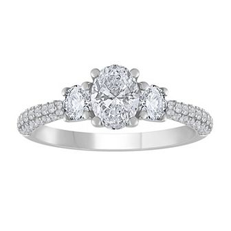 Diamond Medley 14k White Gold 1 1/2 Carat T.W. Lab-Grown Diamond Oval 3-Stone Ring