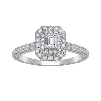 Diamond Medley 14k White Gold 1 Carat T.W. Lab-Grown Diamond Cushion Halo Ring