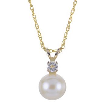 PearLustre by Imperial 10k Gold Freshwater Cultured Pearl & White Topaz Pendant Necklace