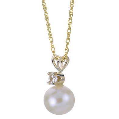 PearLustre by Imperial 10k Gold Freshwater Cultured Pearl & White Topaz Pendant Necklace