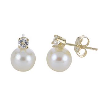PearLustre by Imperial 10k Gold Freshwater Cultured Pearl & White Topaz Stud Earrings