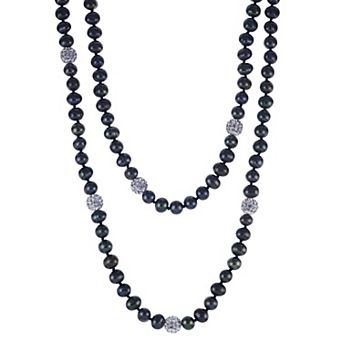 PearLustre by Imperial Sterling Silver Dyed Black Freshwater Cultured Pearl & Crystal Bead Necklace