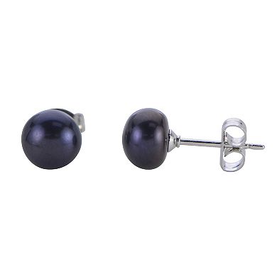 PearLustre by Imperial Sterling Silver Dyed Black, White & Gray Freshwater Cultured Pearl & Crystal Bead Necklace, Stretch Bracelet & Stud Earrings Set