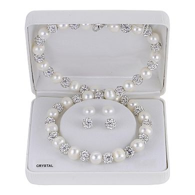 PearLustre by Imperial Sterling Silver Freshwater Cultured Pearl & Crystal Bead Necklace & Stud Earrings Duo Set