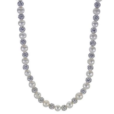 PearLustre by Imperial Sterling Silver Freshwater Cultured Pearl & Crystal Bead Necklace & Stud Earrings Duo Set