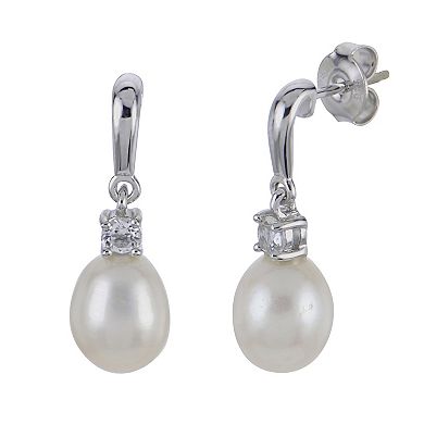 PearLustre by Imperial Sterling Silver Freshwater Cultured Pearl and White Topaz Pendant and Earrings Set