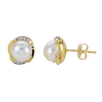 PearLustre by Imperial 14K Gold Plated Freshwater Cultured Pearl & White Topaz Earrings