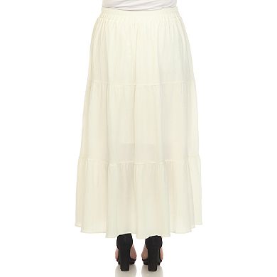 Plus Size White Mark Pleated Tiered Maxi Skirt