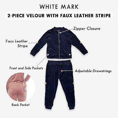 Plus Size White Mark 2-Piece Velour Stripe Tracksuit Set