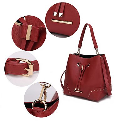 MKF Collection Callie Vegan Leather Bucket Drawstring Handbag & Wallet by Mia K