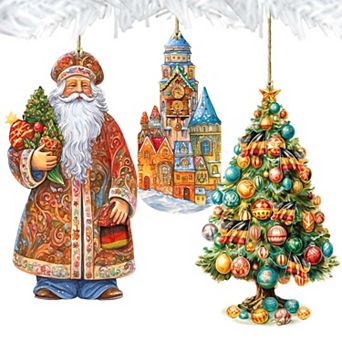 Santa Around The World - German Santa - Christmas Wooden Ornaments Set Of 3 By G. Debrekht