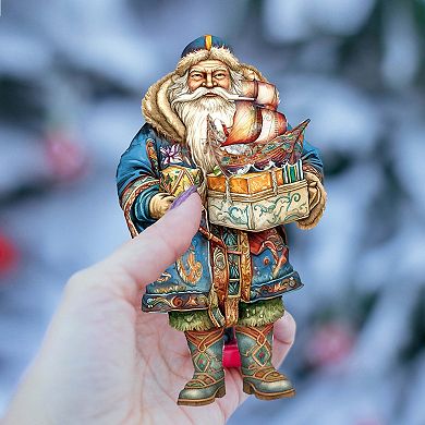 Santa Around The World - Nordic Santa - Christmas Wooden Ornaments Set Of 3 By G. Debrekht
