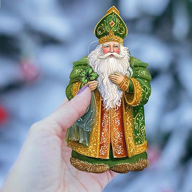 Santa Around The World - Irish Santa - Christmas Wooden Ornaments Set Of 3 By G. Debrekht