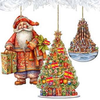 Santa Around The World - Spanish Santa - Christmas Wooden Ornaments Set Of 3 By G. Debrekht