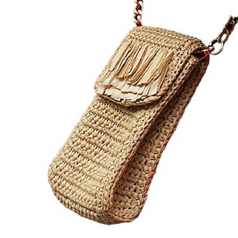 Women's Cell Phone Pouch, Cross-Shoulder Bag with Chain Strap in Natural Paper Yarn