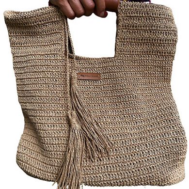Hand Crafted Medium Tote Bag Gift for Women, Organic Natural Paper Yarn, Eco-Friendly and Luxurious