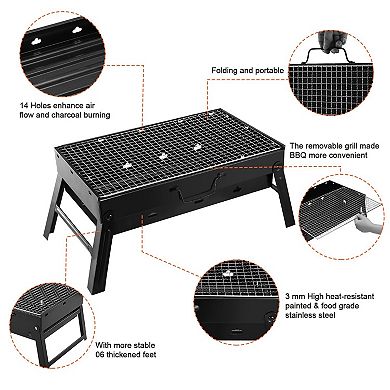 Foldable BBQ Charcoal Grill, 17x10x2.1'', Easy Setup, ldeal for Camping, Picnics, and Grilling