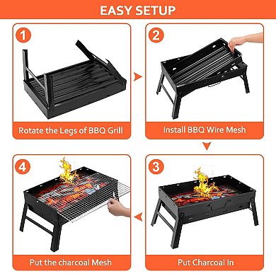 Foldable BBQ Charcoal Grill, 17x10x2.1'', Easy Setup, ldeal for Camping, Picnics, and Grilling