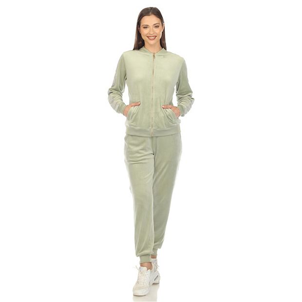 White Mark Women's Plus Size 2 Piece Velour Tracksuit Set 