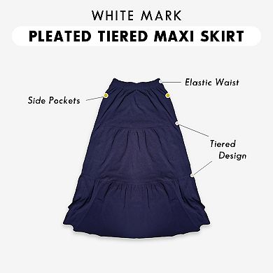 Women's White Mark Pleated Tiered Maxi Skirt
