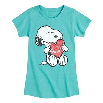Girls Peanuts Snoopy With Heart Graphic Tee