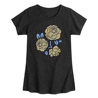 Girls Striped Roses Graphic Tee