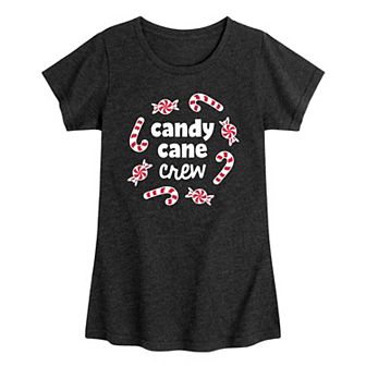 Girls Candy Cane Crew Graphic Tee