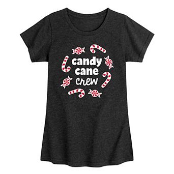 Girls Candy Cane Crew Graphic Tee