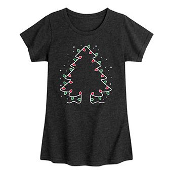 Girls Christmas Tree String Lights Graphic Tee