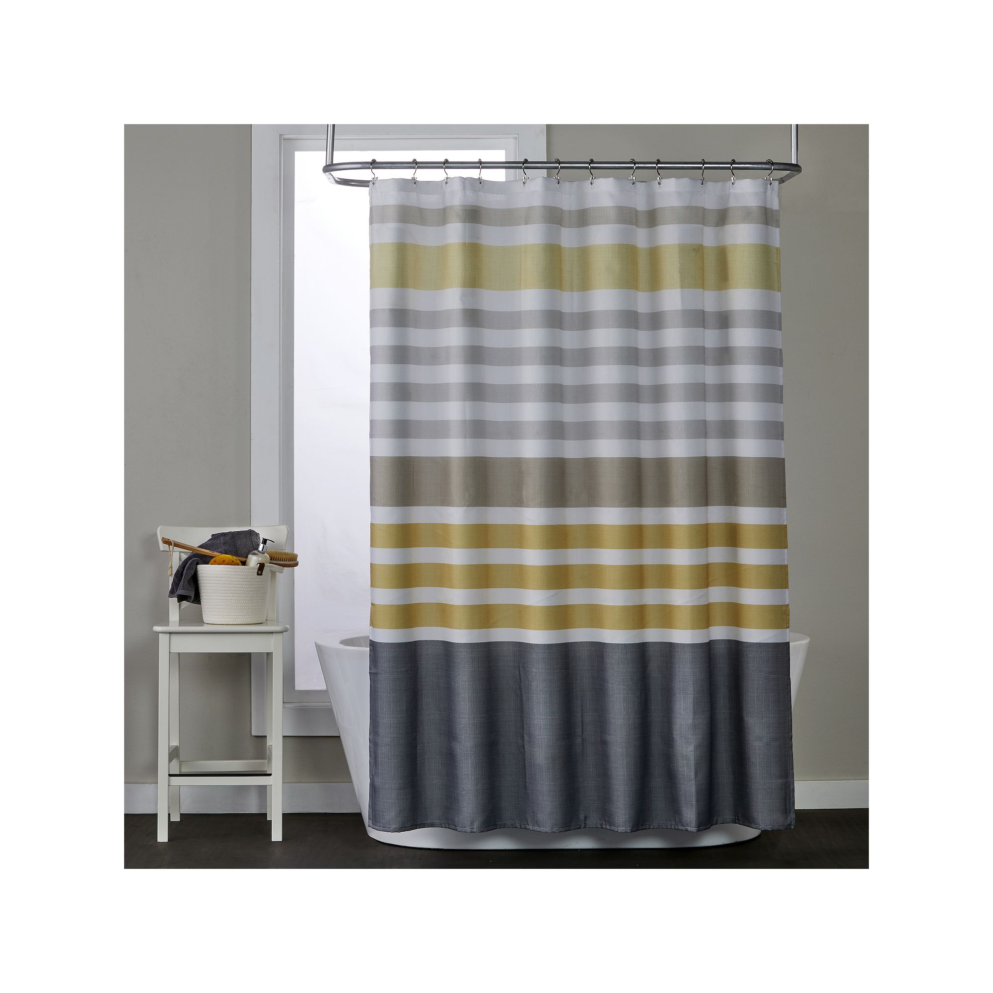 The Big One® Stripe Fabric Shower Curtain, Size: 72X70, Gold White Gray