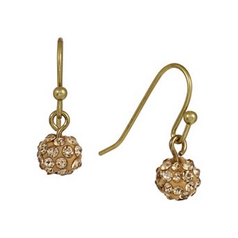 1928 Gold-Tone Pave Ball Drop Earrings