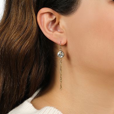 1928 Gold Tone Crystal Chain Drop Earrings