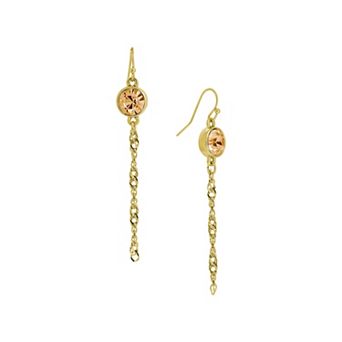 1928 Gold Tone Crystal Chain Drop Earrings