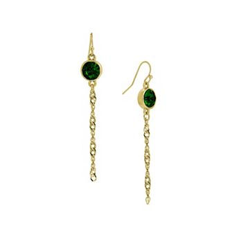 1928 Gold Tone Crystal Chain Drop Earrings