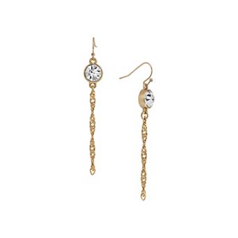 1928 Gold Tone Crystal Chain Drop Earrings
