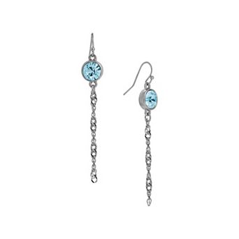 1928 Silver Tone Crystal Chain Drop Earrings