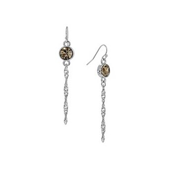 1928 Silver Tone Crystal Chain Drop Earrings