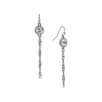 1928 Silver Tone Crystal Chain Drop Earrings