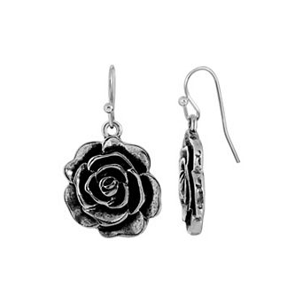 1928 Silver Tone Flower Drop Earrings