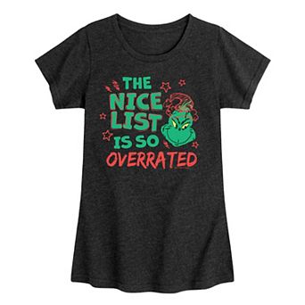 Girls The Grinch Nice List Overrated Graphic Tee