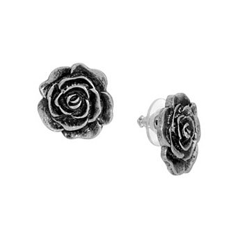 1928 Silver Tone Flower Stud Earrings
