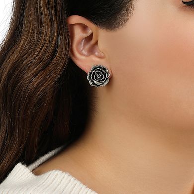 1928 Silver Tone Flower Stud Earrings