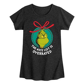 Girls The Grinch Nice List Overrated Graphic Tee