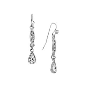 1928 Silver Tone Crystal Linear Teardrop Earrings