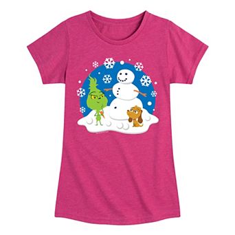 Girls The Grinch Building Snowman Graphic Tee