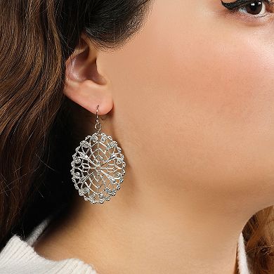 1928 Silver Tone Oval Filigree Drop Earrings