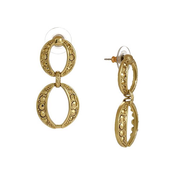 1928 Gold Tone Circle Drop Earrings